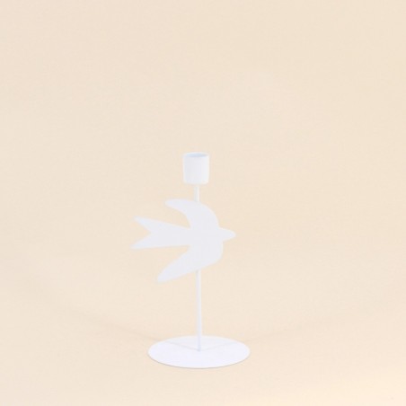 Bougeoir oiseau métal blanc 20cm élégant | Hashtag Déco