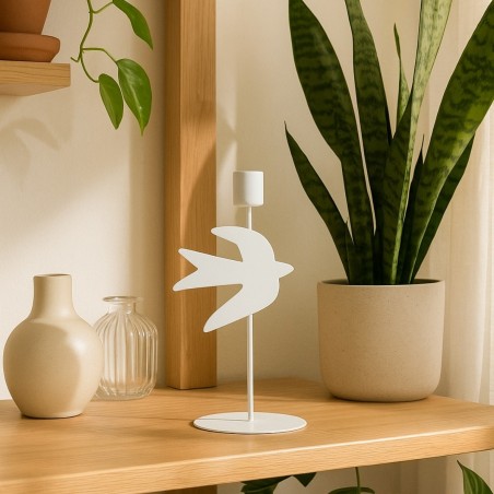 Bougeoir oiseau métal blanc 20cm élégant | Hashtag Déco