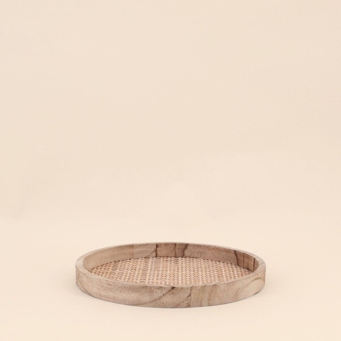 Plateau rond en cannage beige 24cm | Hashtag Déco