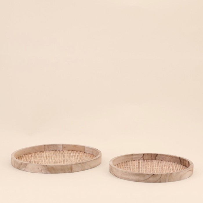 Set de 2 plateaux ronds cannage naturel | Hashtag Déco