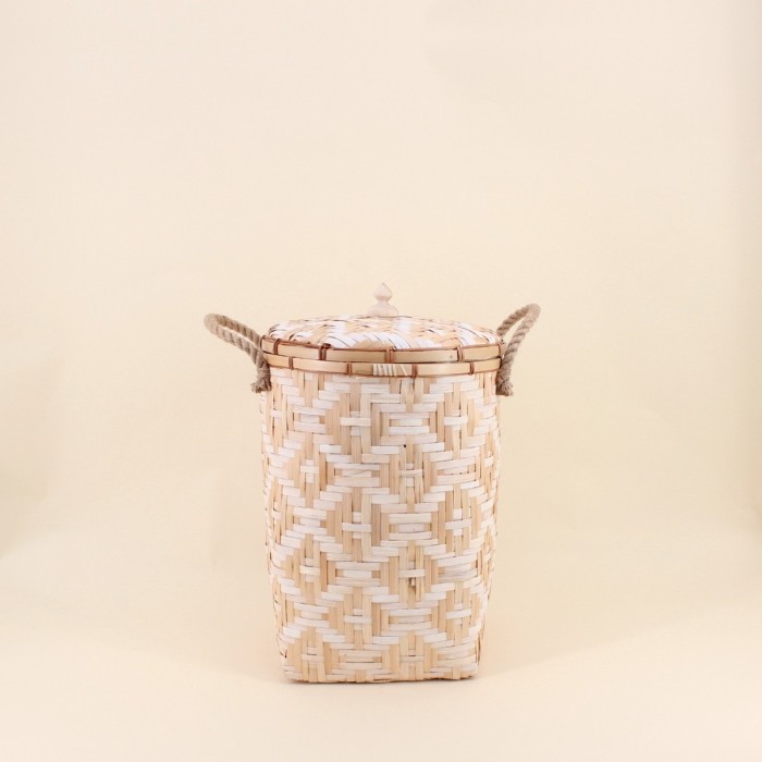 Panier en bambou naturel avec couvercle 48cm | Hashtag Déco