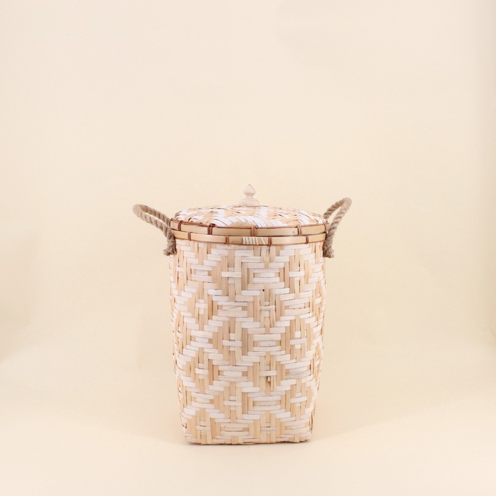 Panier en bambou naturel avec couvercle 48cm | Hashtag Déco
