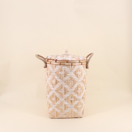 Panier en bambou naturel avec couvercle 48cm | Hashtag Déco