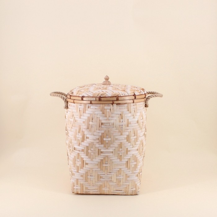 Panier en bambou naturel avec couvercle 51cm | Hashtag Déco