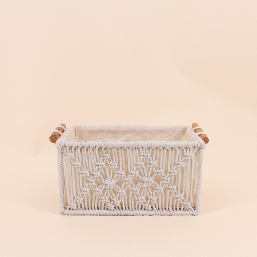 Panier déco macramé beige 25x15cm | Hashtag Déco
