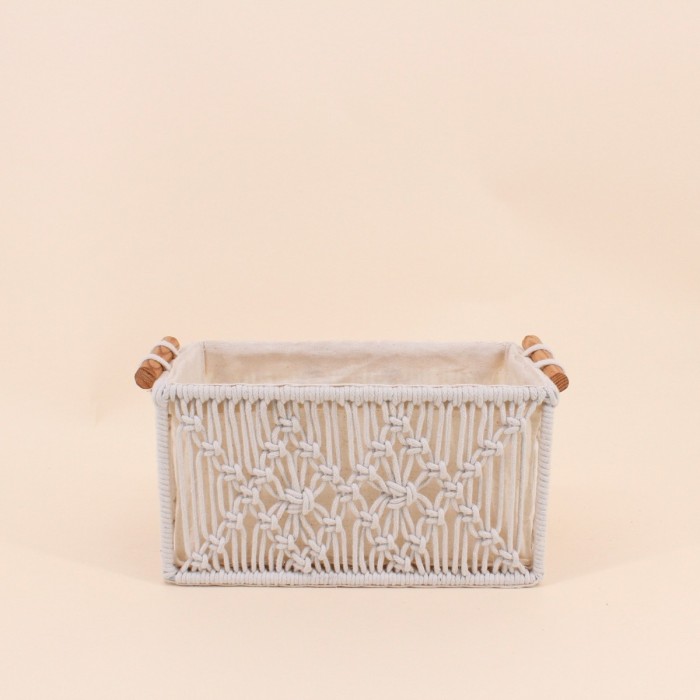 Panier déco macramé beige 28x18cm | Hashtag Déco