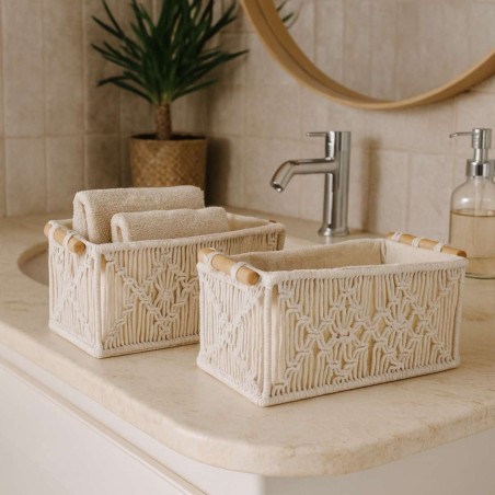 Set de 2 paniers déco macramé en tissu beige | Hashtag Déco