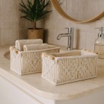 Set de 2 paniers déco macramé en tissu beige | Hashtag Déco