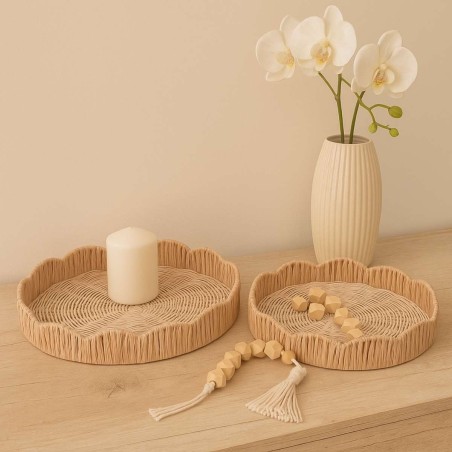 Set de 2 plateaux ronds en rotin beige | Hashtag Déco