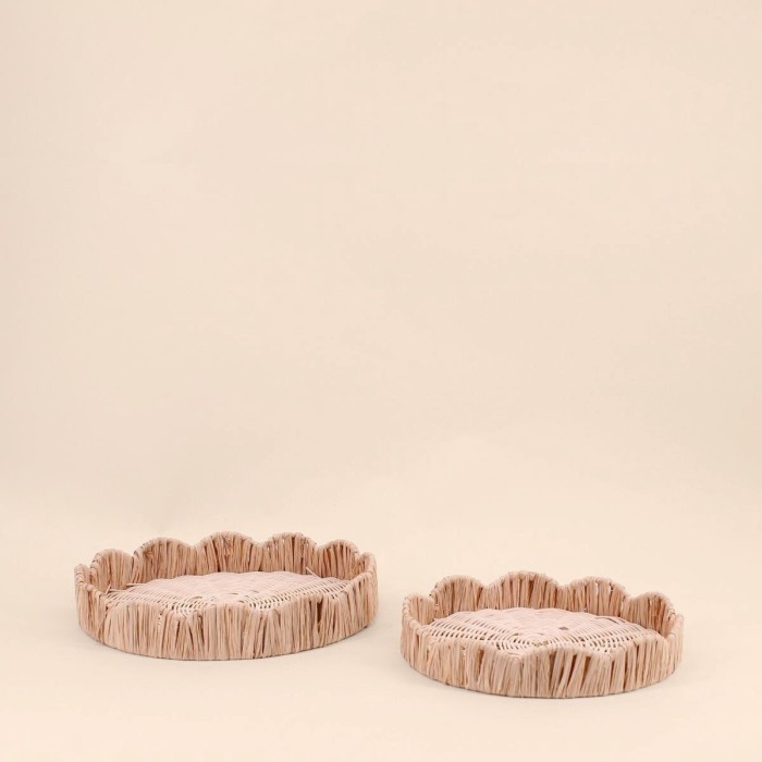 Set de 2 plateaux ronds en rotin beige | Hashtag Déco