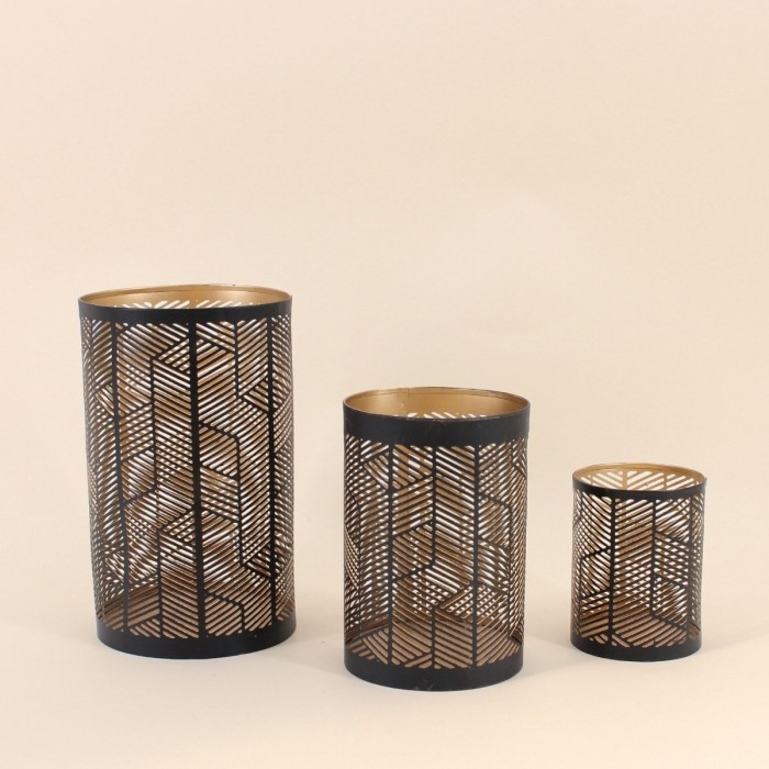 Set de 3 lanternes bois noir découpe géométrique | Hashtag Déco