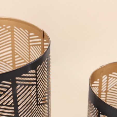 Set de 3 lanternes bois noir découpe géométrique | Hashtag Déco