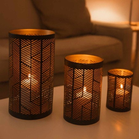 Set de 3 lanternes bois noir découpe géométrique | Hashtag Déco