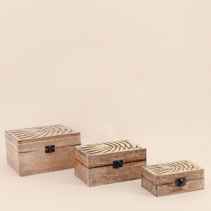 Set de 3 boîtes bois, couvercle or | Hashtag Déco