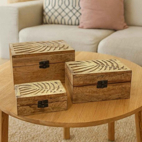 Set de 3 boîtes bois, couvercle or | Hashtag Déco