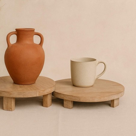Plateaux ronds en bois sur pieds, set de 2 | Hashtag Déco