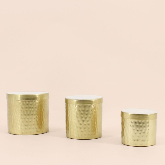 Set de 3 boites rondes en métal doré martelé | Hashtag Déco