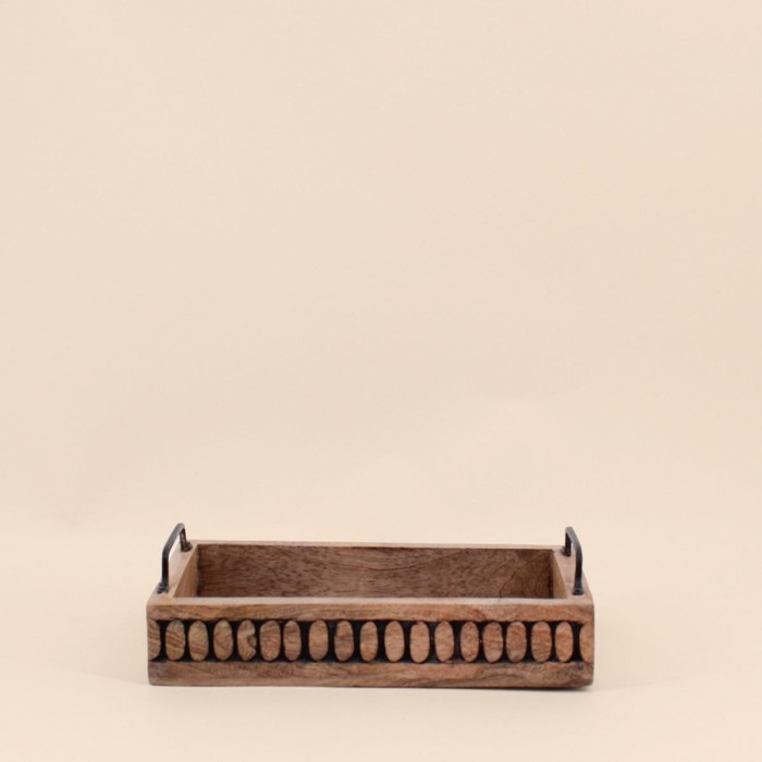 Plateau en bois naturel avec poignées 30x21cm | Hashtag Déco