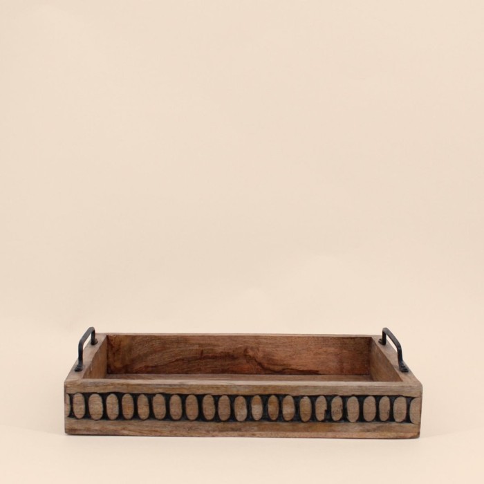 Plateau en bois naturel avec poignées 38x24cm | Hashtag Déco