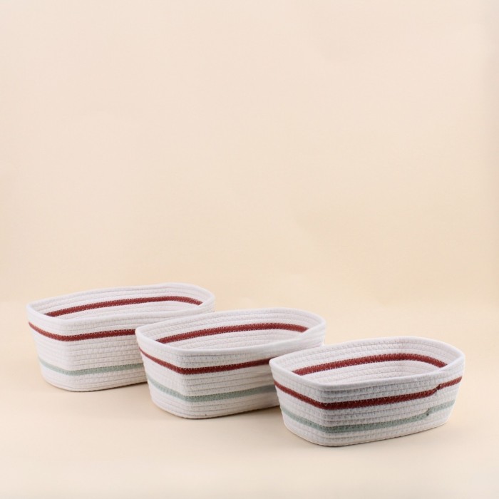 Lot de 3 paniers en corde blanc rouge | Hashtag Déco