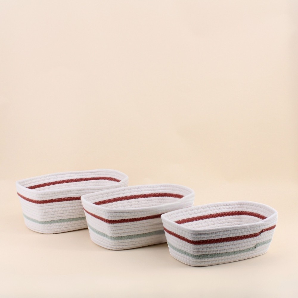Lot de 3 paniers en corde blanc rouge | Hashtag Déco