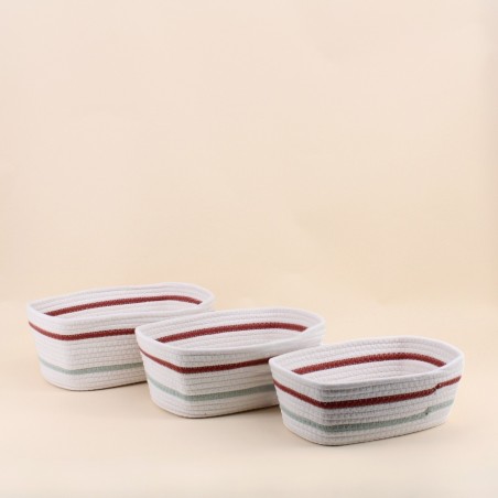 Lot de 3 paniers en corde blanc rouge | Hashtag Déco