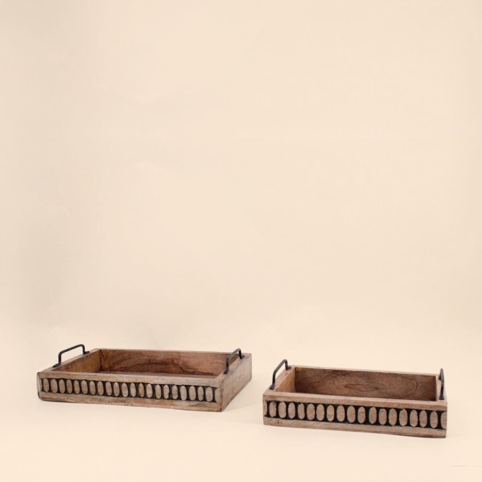 Set de 2 plateaux bois naturel avec poignées | Hashtag Déco