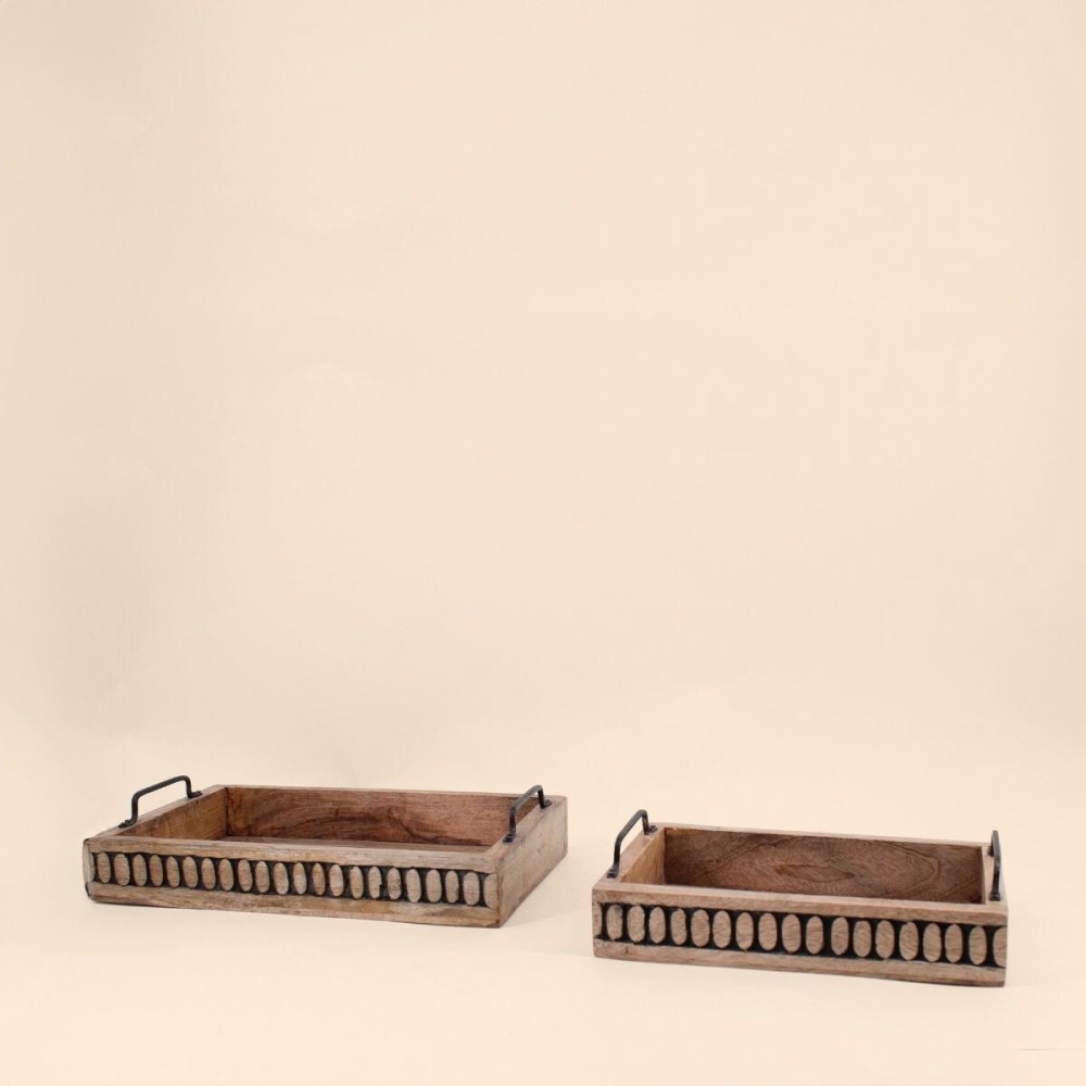 Set de 2 plateaux bois naturel avec poignées | Hashtag Déco