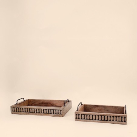 Set de 2 plateaux bois naturel avec poignées | Hashtag Déco