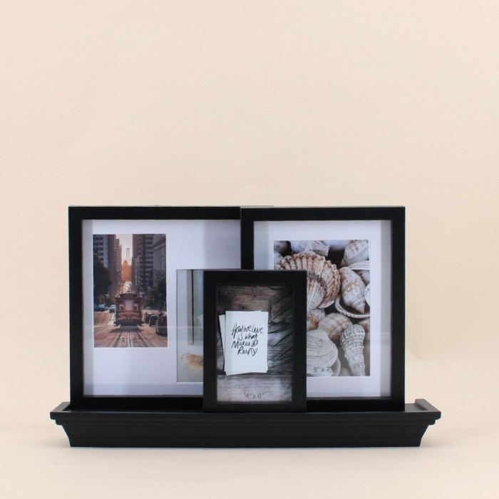 Set 3 cadres bois blanc + étagère 45cm | Hashtag Déco