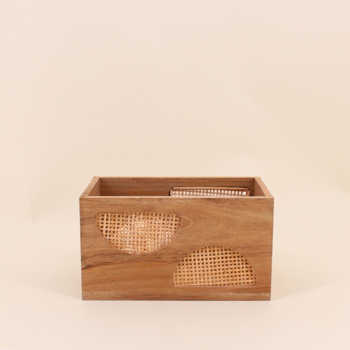 Caisse en bois et rotin naturel 25x15cm | Hashtag Déco