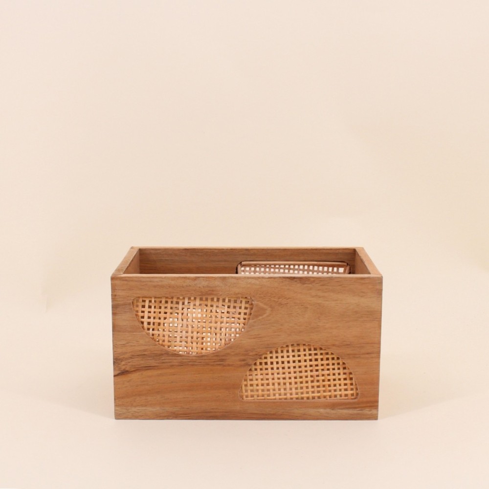 Caisse en bois et rotin naturel 25x15cm | Hashtag Déco