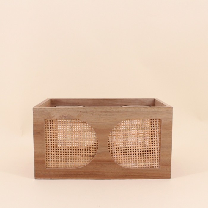 Caisse en bois et rotin naturel 30x20cm | Hashtag Déco