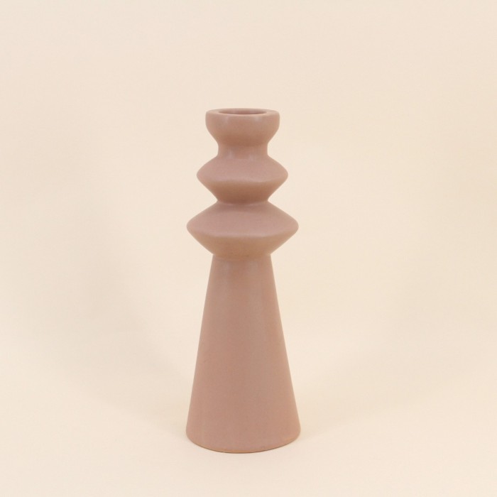 Bougeoir design en grès beige 30cm | Hashtag Déco