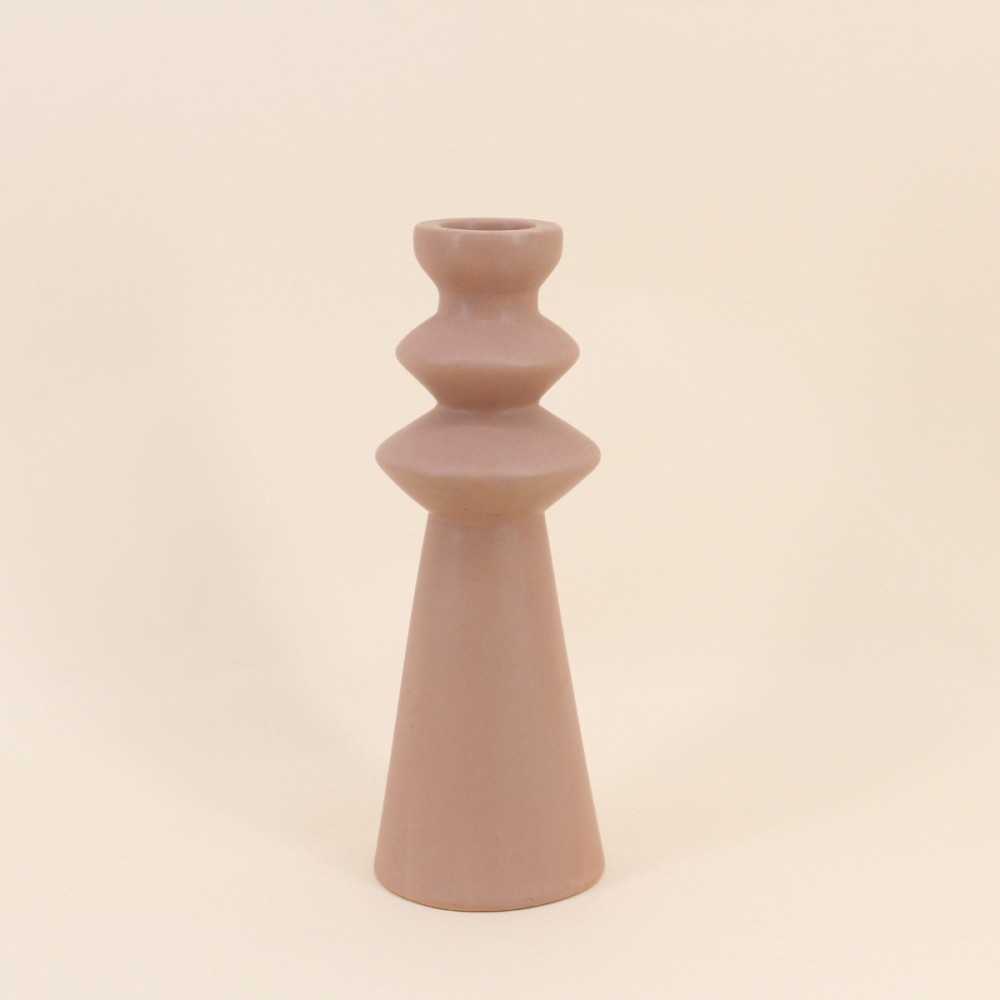 Bougeoir design en grès beige 30cm | Hashtag Déco