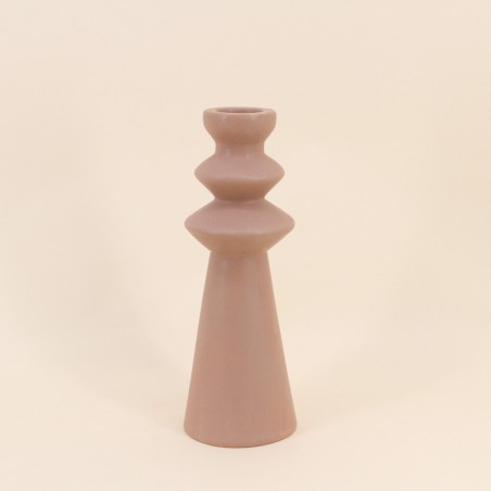 Bougeoir design en grès beige 30cm | Hashtag Déco
