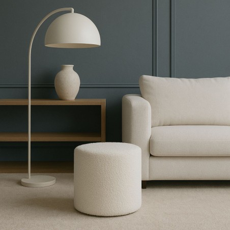 Pouf rond 33cm en tissu bouclette blanc | Hashtag Déco
