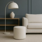 Pouf rond 33cm en tissu bouclette blanc | Hashtag Déco