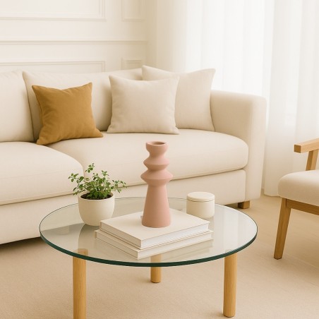 Bougeoir design en grès beige 30cm | Hashtag Déco