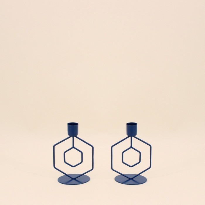 Lot de 2 bougeoirs métal bleu élégant | Hashtag Déco