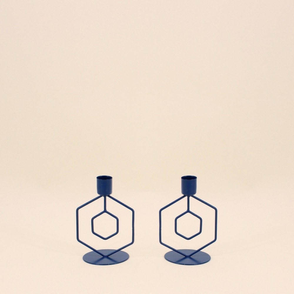 Lot de 2 bougeoirs métal bleu élégant | Hashtag Déco