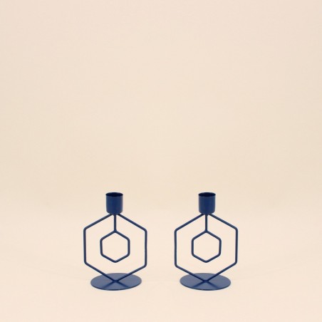Lot de 2 bougeoirs métal bleu élégant | Hashtag Déco