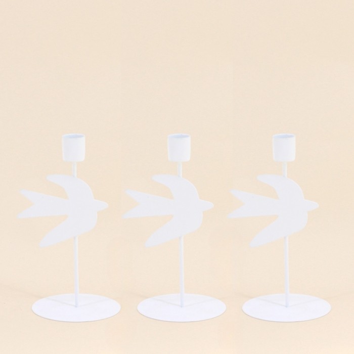 Lot de 3 bougeoirs oiseau métal blanc | Hashtag Déco