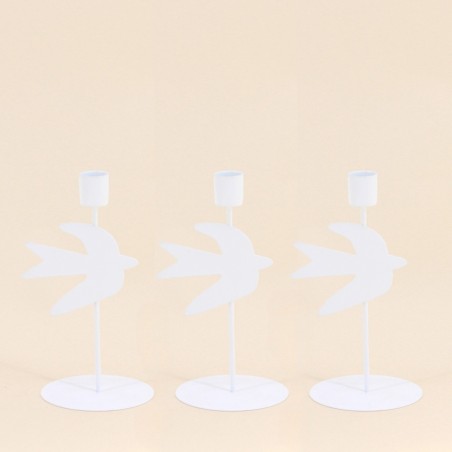 Lot de 3 bougeoirs oiseau métal blanc | Hashtag Déco