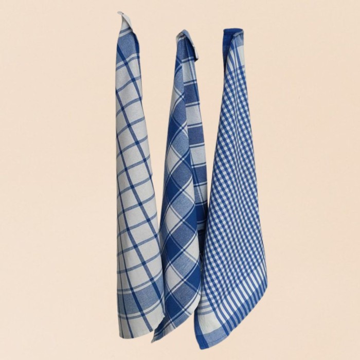 Lot de 3 torchons à carreaux coton bleu 50x70cm | Hashtag Dé