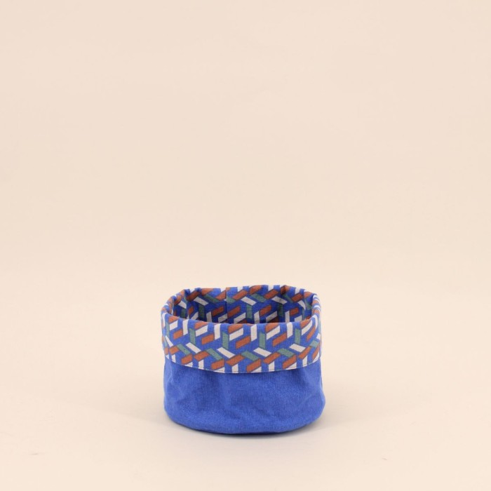 Panière en coton bleu réversible 15x15cm | Hashtag Déco