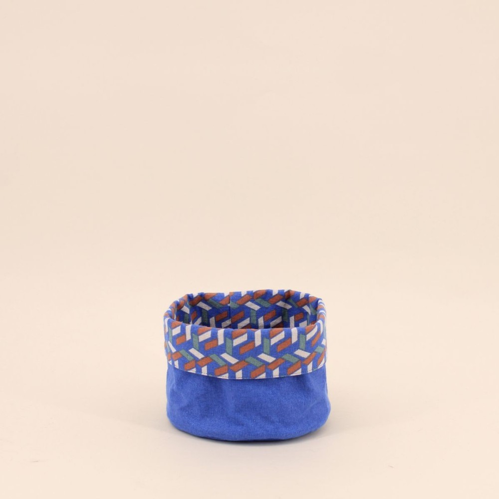 Panière en coton bleu réversible 15x15cm | Hashtag Déco