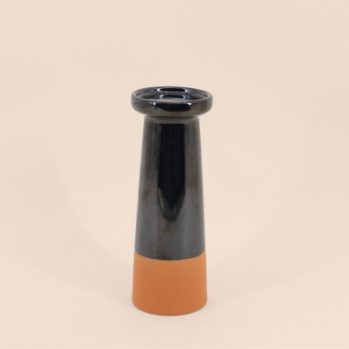 Bougeoir conique grès noir terracotta 25,7cm | Hashtag Déco