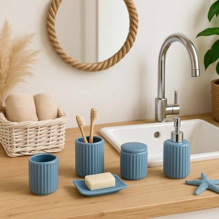 Set accessoires salle de bain résine bleue | Hashtag Déco
