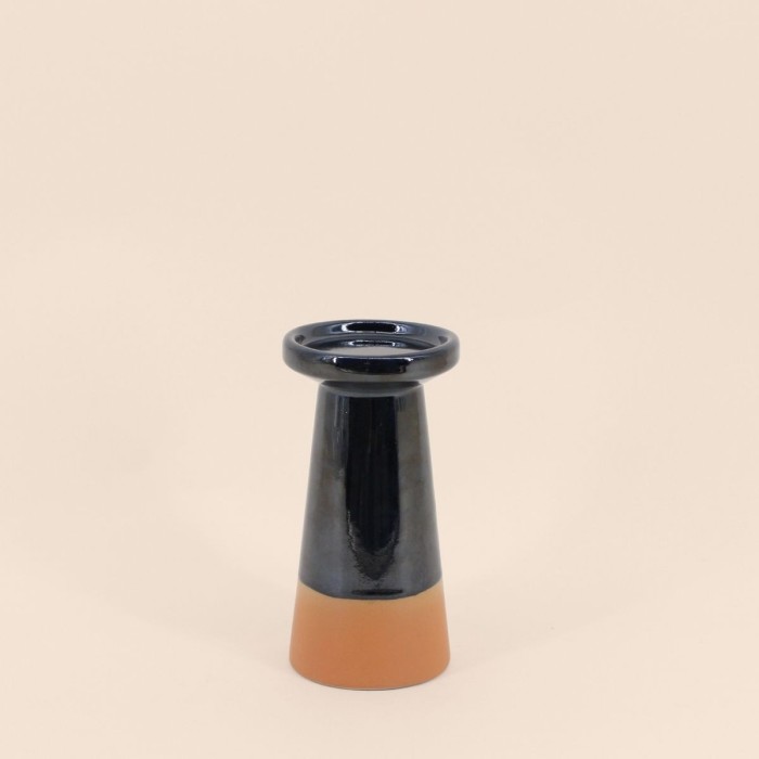 Bougeoir conique grès noir terracotta 18,4cm | Hashtag Déco